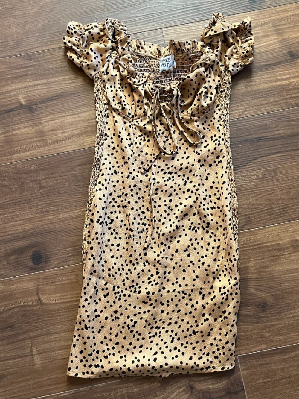 Polka Dot mini Dress ruffle mob wife cottage smocked boho milkmaid peasant retro